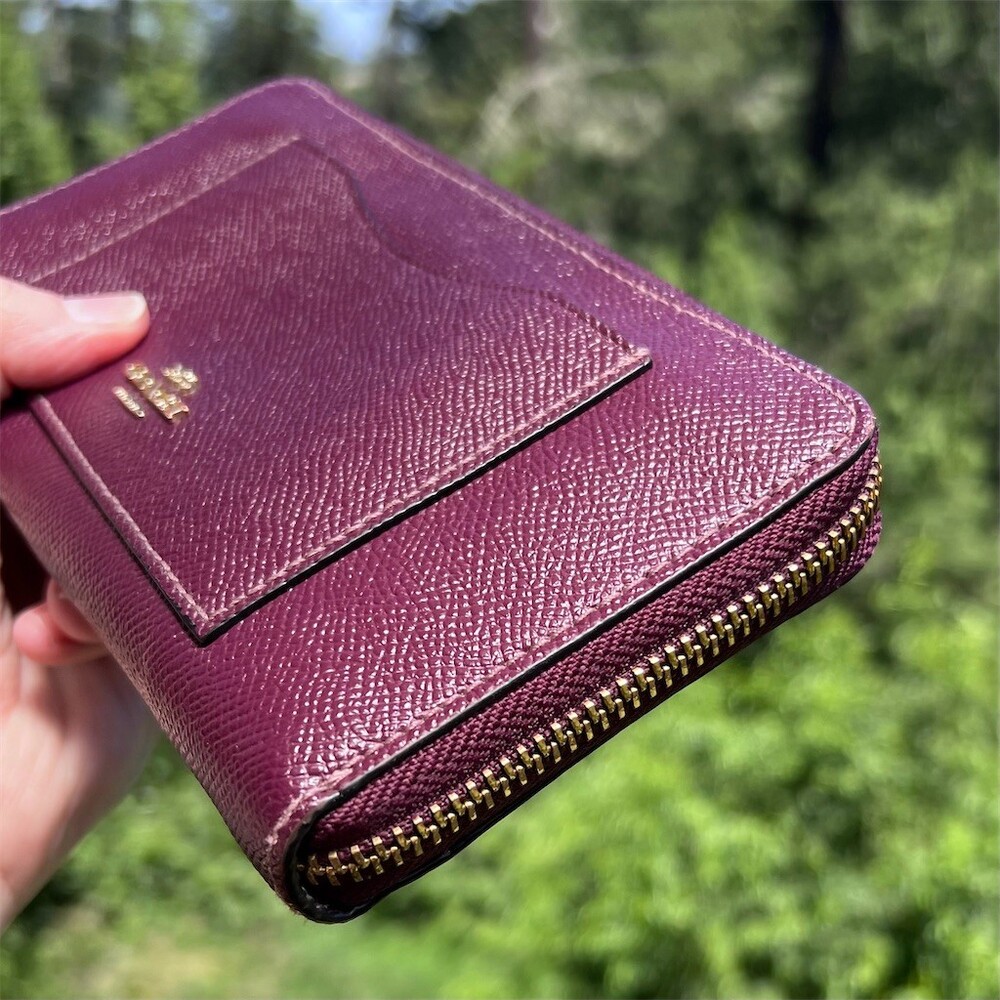 COACH Long Zip-Around Waller Burgundy/Purple Crossgrain Leather - Picture 11 of 13